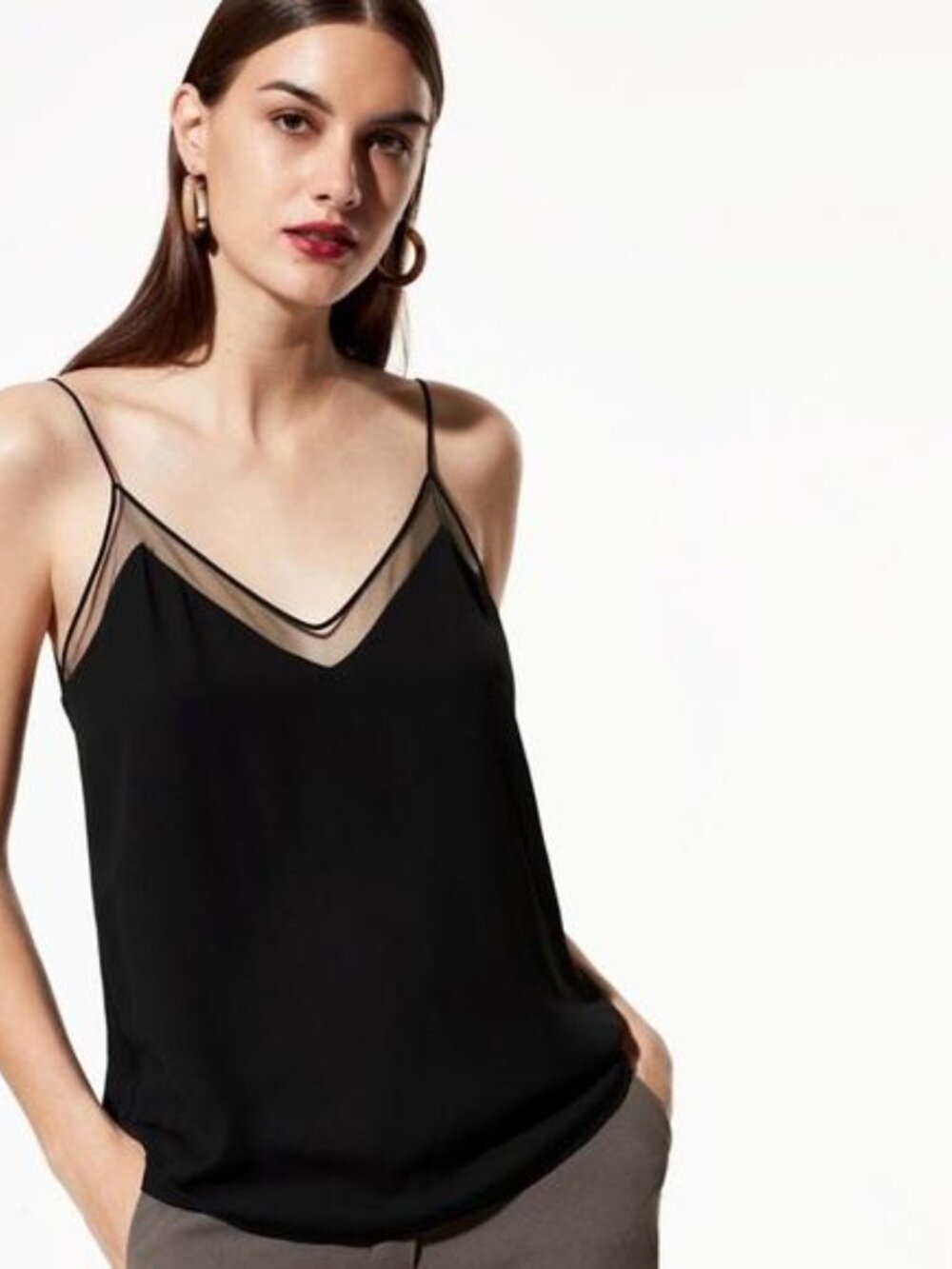 Aritzia Babaton Galen Black Mesh Trim V-Neck Camisole Tank Top Small